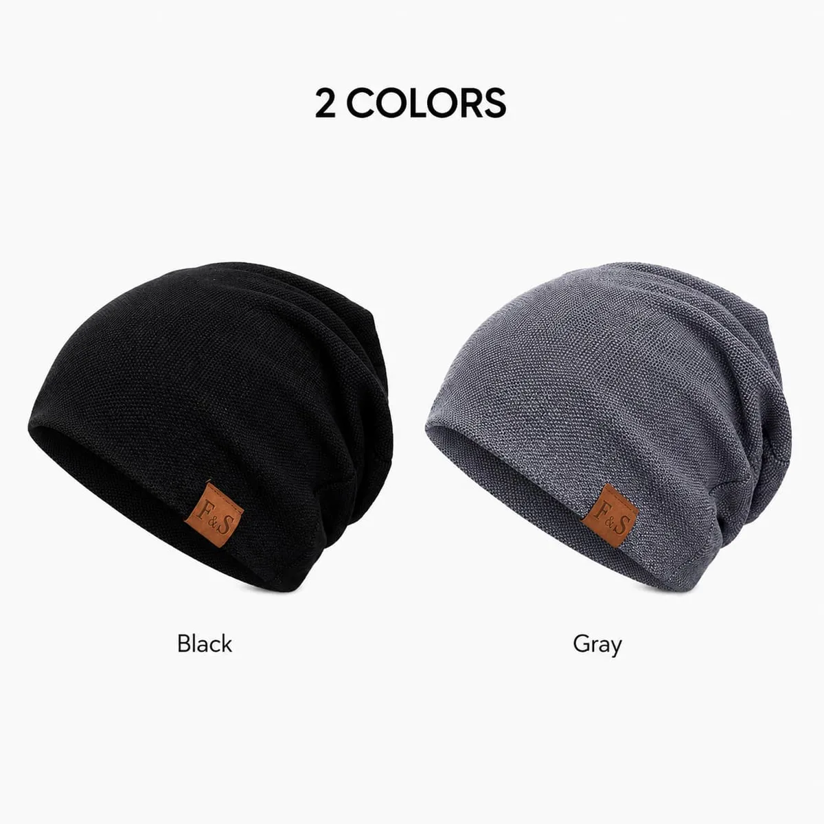 The fleece-lined slouchy beanie in black and gray